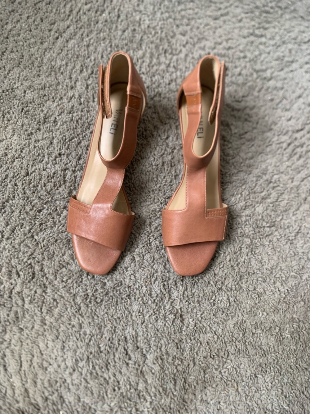 Van Eli Cognac Leather T-Strap Sandals